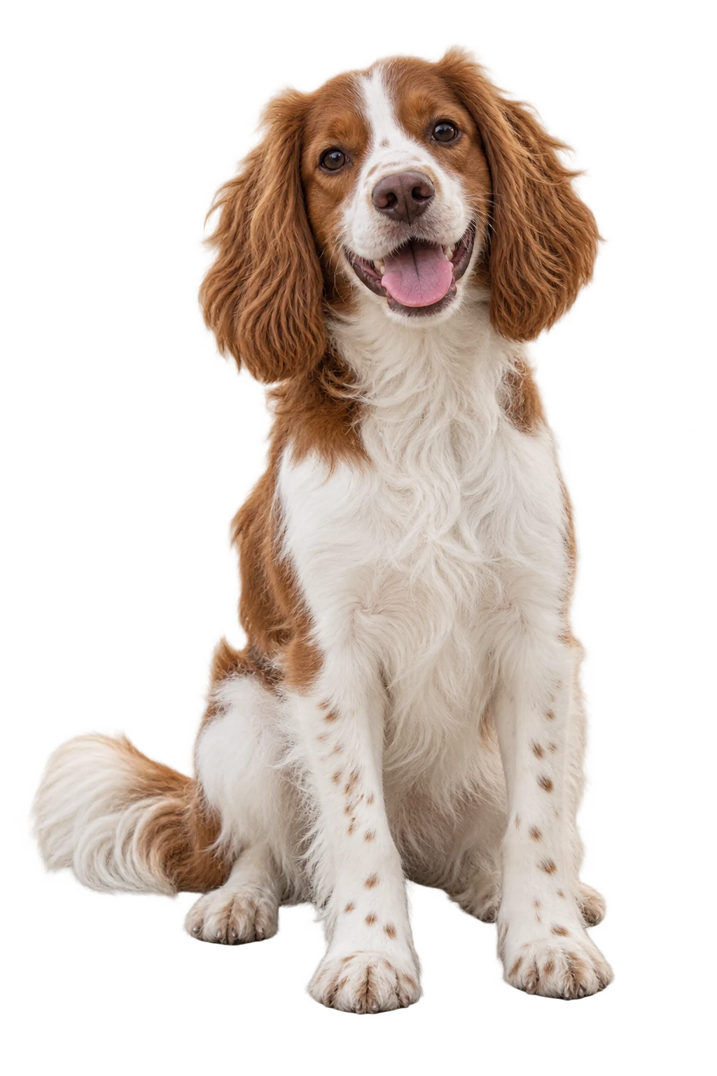 A happy brown-and-white dog ready to make a new friend